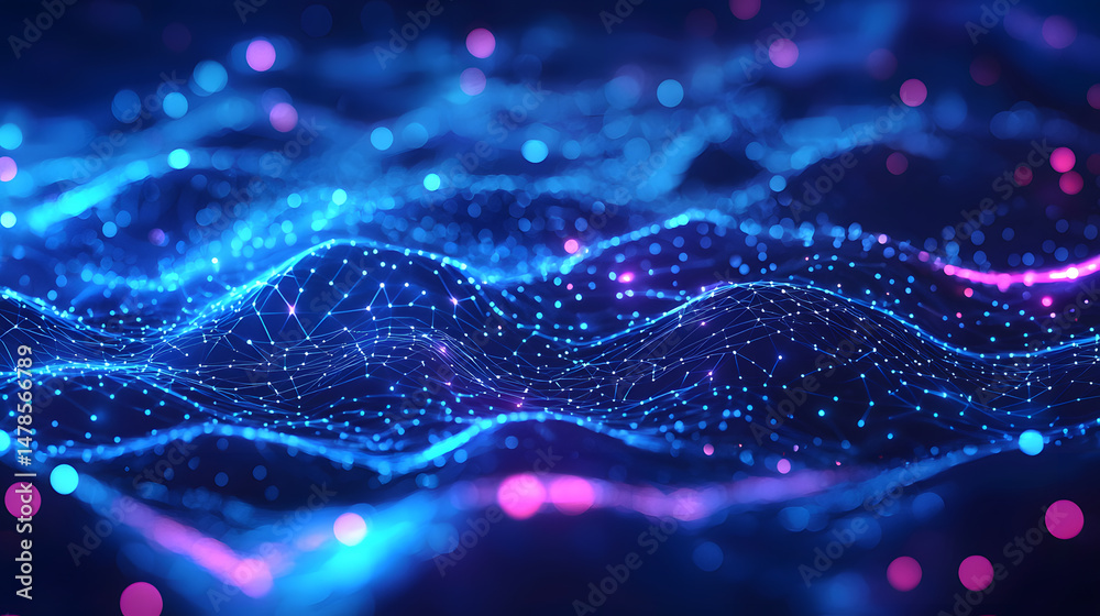 Poster visualizing ai neural networks abstract concepts in digital space technology environment digital art