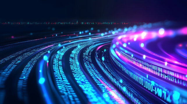 Visualize abstract data streams with glowing binary code digital realm concept art futuristic environment tech perspective