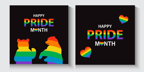 LGBT pride cards, poster, banner, set background. pride month cover with love bear and rainbow colors. Rainbow colored wavy abstract lines. Vector  Template for Pride Month, ads promo, post, web, 