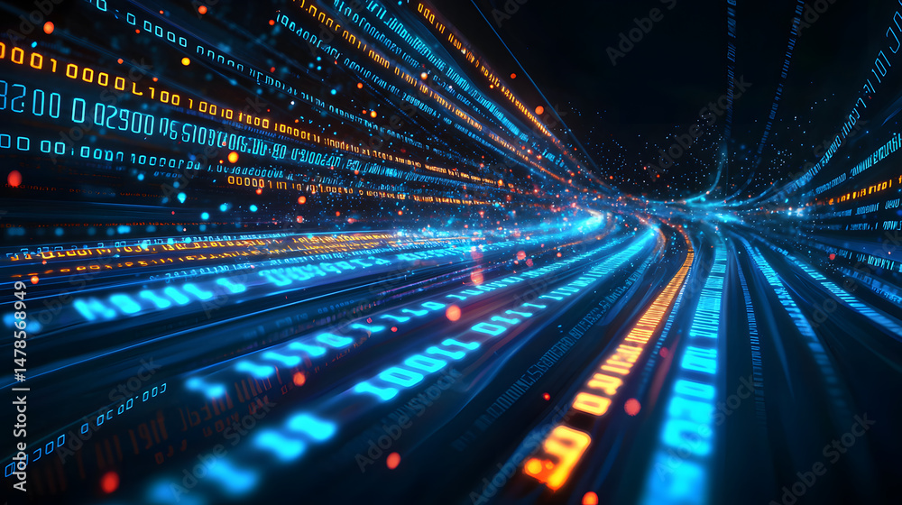 Poster visualize abstract data streaming digital realm graphic animation virtual environment bird's eye vie