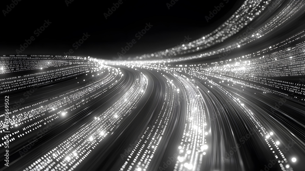 Poster illuminating abstract data streams virtual environment digital art futuristic viewpoint binary conce