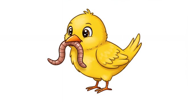 Cartoon chick eating worm