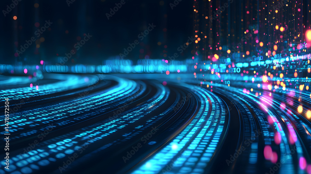 Poster Visualizing binary data streams digital realm abstract art futuristic environment dynamic perspective glowing concepts