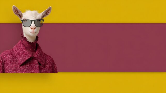 Stylish Goat in Jacket   Glasses  Minimalist Banner  Animal Fashion