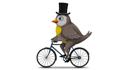 Funny bird riding bicycle