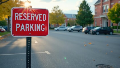 Reserved parking sign on a post in an asphalt parking lot , reserved space, access