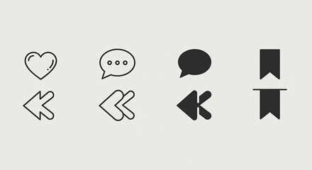 Obraz premium Heart, Chat, Speech Bubble, Bookmark Icons; Social Media UI Elements - Flat Design, Vector Illustration