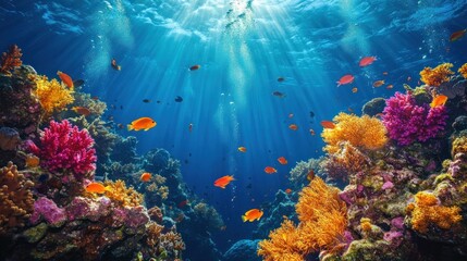 Naklejka premium Vibrant Underwater Paradise: A Colorful Coral Reef Ecosystem