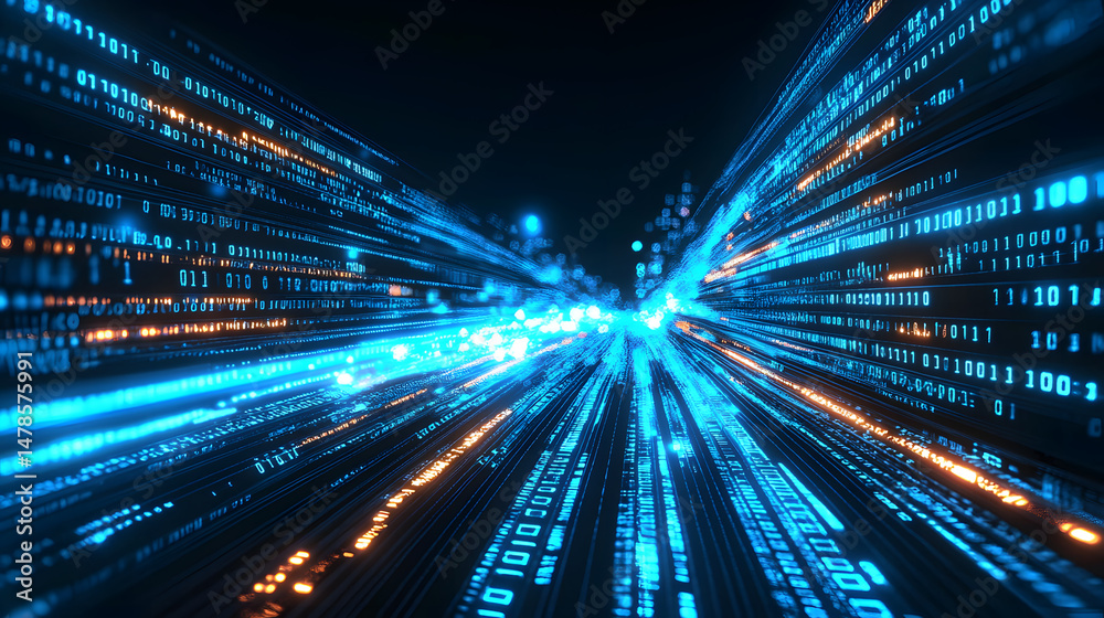 Poster streaming binary data digital space abstract visualization virtual environment futuristic concept