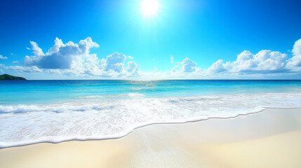 Fototapeta premium Beautiful sandy beach with white sand and rolling calm wave