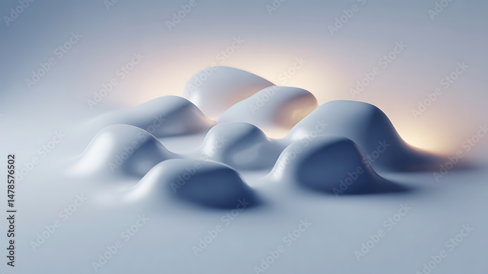 Fototapete abstract rendering of smooth organic forms in a soft and dreamy atmospheric setting