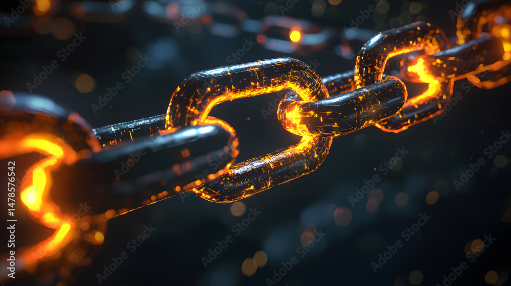 Poster illuminating blockchain chains digital realm visual art virtual environment abstract view conceptual