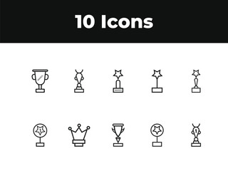 Awards line icon set. Set of outline icons related to trophy, winner, medal, winner prize, success, best, reward, champion and others. Vector illustration design .