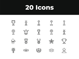 Awards line icon set. Set of outline icons related to trophy, winner, medal, winner prize, success, best, reward, champion and others. Vector illustration design .