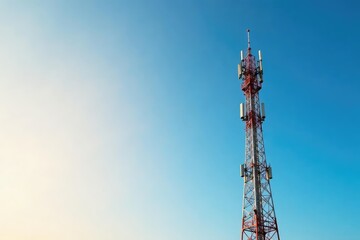 Tall antenna tower against a clear blue sky, transmitting signals , landscape, tower