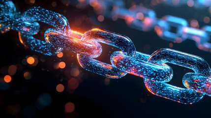 Glowing blockchain chains illuminate digital future virtual space graphic design futuristic environment abstract concept