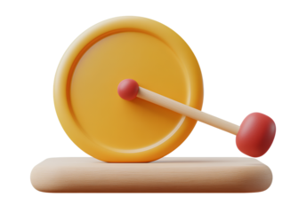 A gong on the left side of an icon, vector illustration style, cartoonish and cute. The background is transparent white.