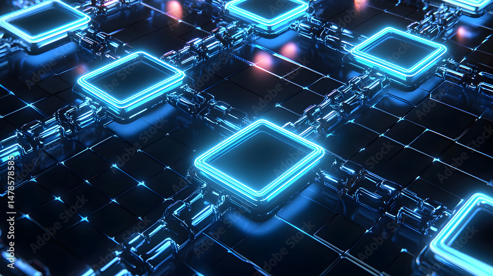Poster futuristic blockchain visualization digital realm 3d graphics sci-fi environment abstract perspectiv