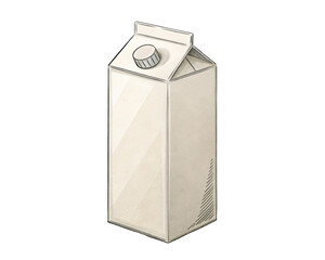 Illustration of a Simple, Empty Milk Carton with a Minimalist Design on Transparent Background