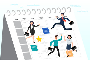 Business people employee on schedule calendar, calendar plan or office appointment, meeting agenda, professional project timeline, planner or schedule, event reminder, date or deadline concept