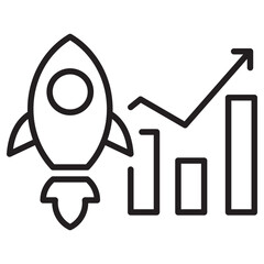 Vector illustration of rocket with graph in linear style suitable for startup growth icon