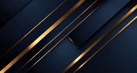 Obraz premium Abstract design with diagonal gold lines on dark navy blue background.