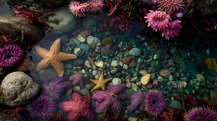 Colorful sea life in a small pool