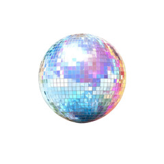 Obraz premium A colorful disco ball with mirrored tiles reflects light against a dark background