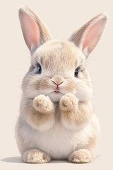 Obraz premium Adorable fluffy bunny sitting, paws together