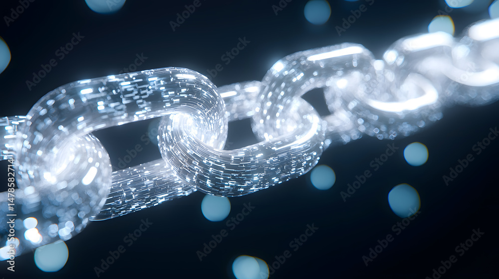 Poster illuminating blockchain chains digital realm 3d visualization futuristic environment macro viewpoint