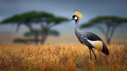 African crowned crane in natural habitat wildlife and environmental beauty