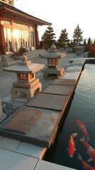 Japanese Garden Pool Sunset