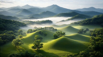 Fototapeta premium Misty mountain valley landscape