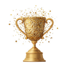 Golden trophy covered in gold stars isolated on a black background representing success and achievement