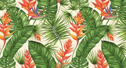 Vibrant Watercolor Tropical Paradise: A Lush Botanical Illustration