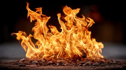 Fototapeta premium Fiery tongues dance above rocky ground
