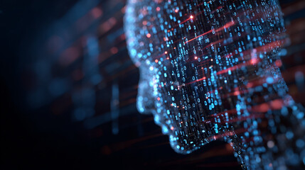 Artificial intelligence ai digital brain technology concept with binary code data stream head