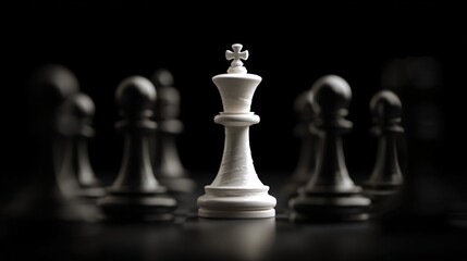 Encircled Majesty: White King Dominates Amid Black Pawns on Dark Chessboard