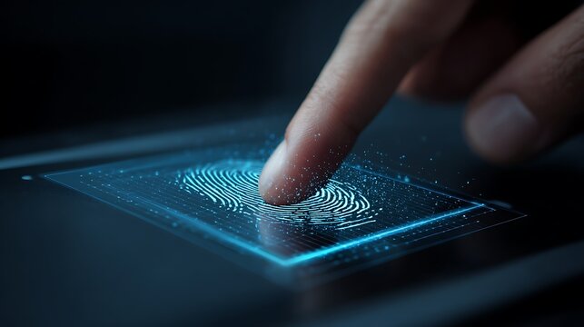 Digital fingerprint scan with glowing blue pattern