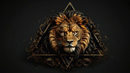 Roaring Lion with Snake and Geometric Triangle Background &ndash; Fantasy Art Illustration