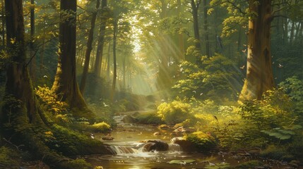 Fototapeta premium Sunlit Forest Stream