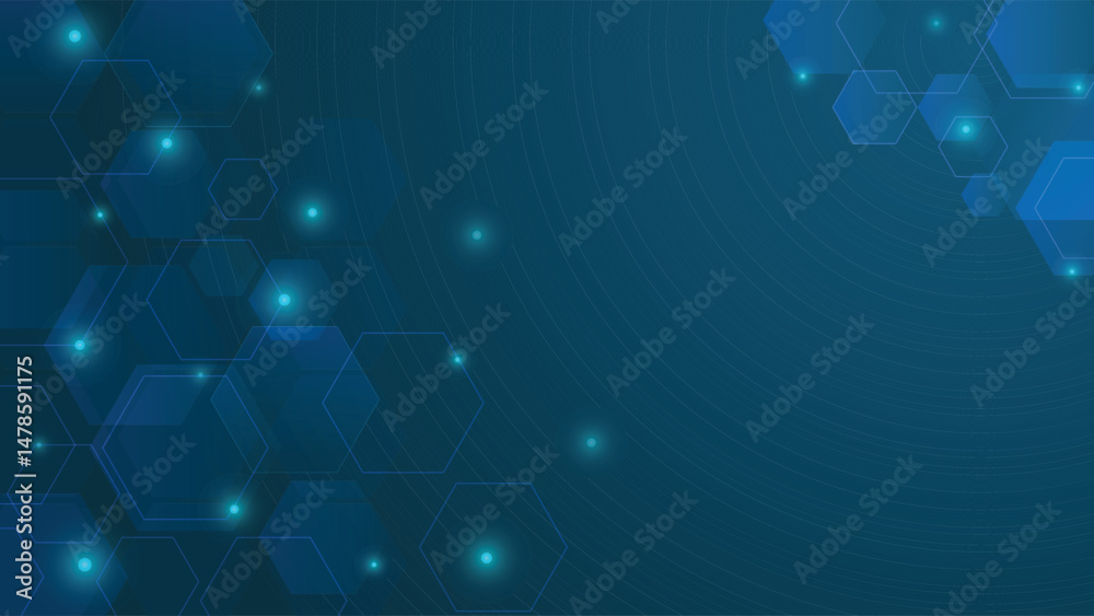 Wall mural digital abstract background featuring blue glowing hexagon patterns on a dark modern tech layout