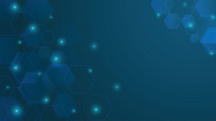 Digital abstract background featuring blue glowing hexagon patterns on a dark modern tech layout