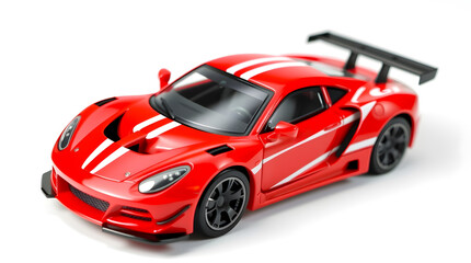 Red toy racing car isolated on white background