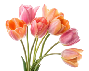 Colorful Bouquet of Pink and Orange Tulips in a Delicate Floral Arrangement with Transparent Background