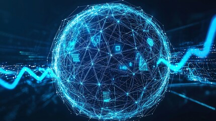 Blue Globe with Network Connections and Graphs