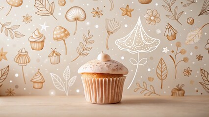 Minimalist Witchy Doodle Food Illustrations: Enchanted Pattern Stock Photo