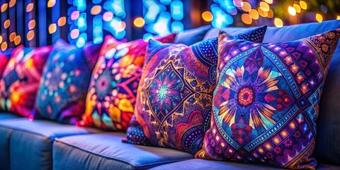 Modern Abstract Throw Pillows: Night Photography, Vibrant Colors & Geometric Designs
