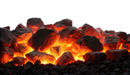 Glowing Lava Rocks With Fiery Embers Against A Black Background In A Volcanic Landscape