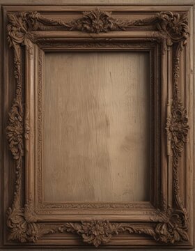 Rustic, aged wood frame; weathered texture, ornate carvings,  border,  wood grain,  design